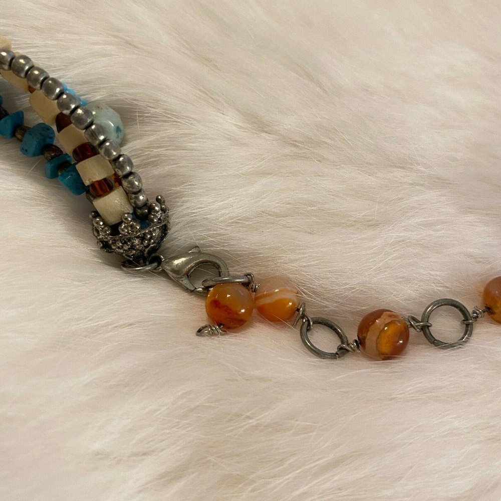 Western Necklace Natural Stone Carved Flower Festival Coastal Boho Hippie 5361 - Picture 8 of 8